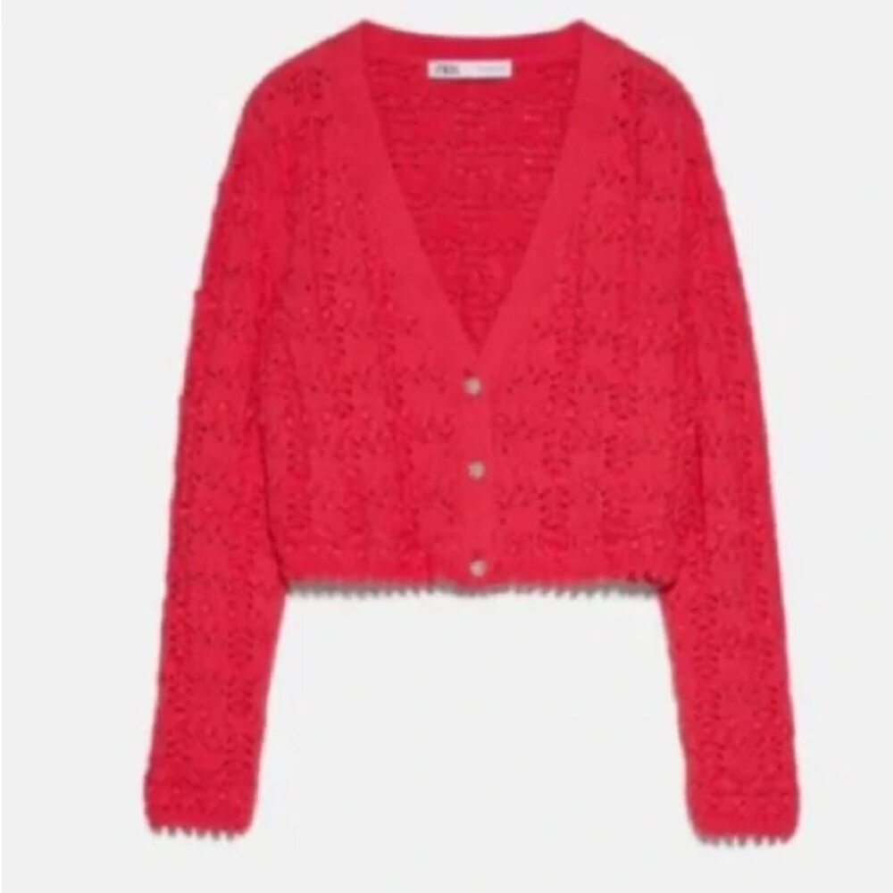 Zara Pointelle Knit Cardigan with Jewel Buttons S - Picture 2 of 4